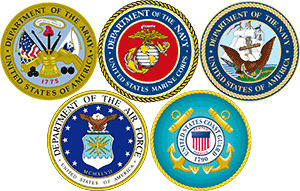 military service branches - Army, Navy, Marine Corps, Air Force, Coast Guard
